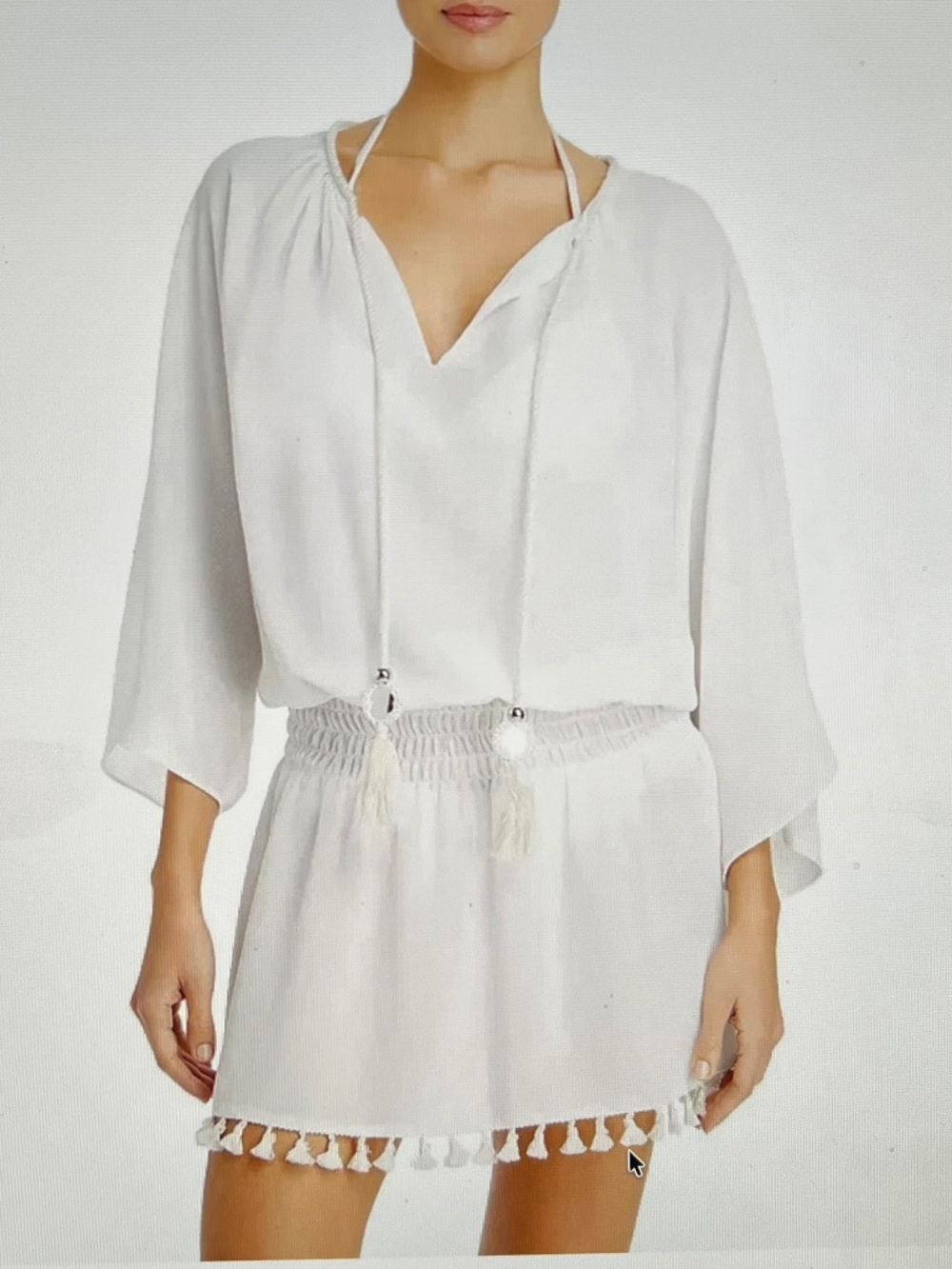 Ramy Brook Katana 3/4-Sleeve Fringe Coverup Dress White Size L NWT